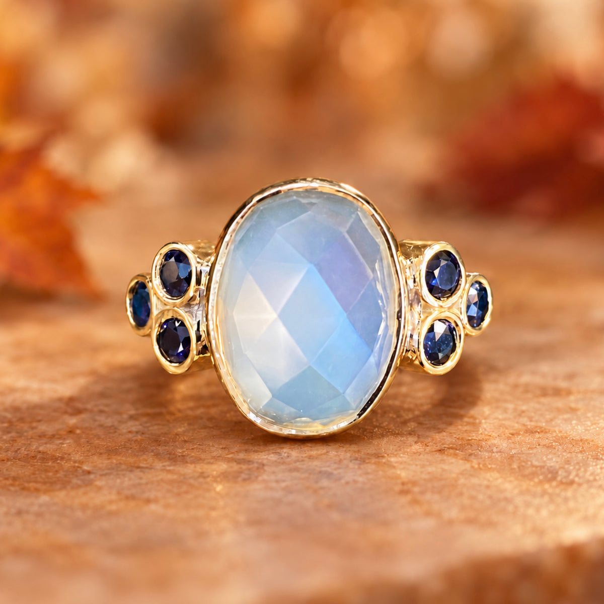 Moonstone & Sapphire One-of-a-kind Ring