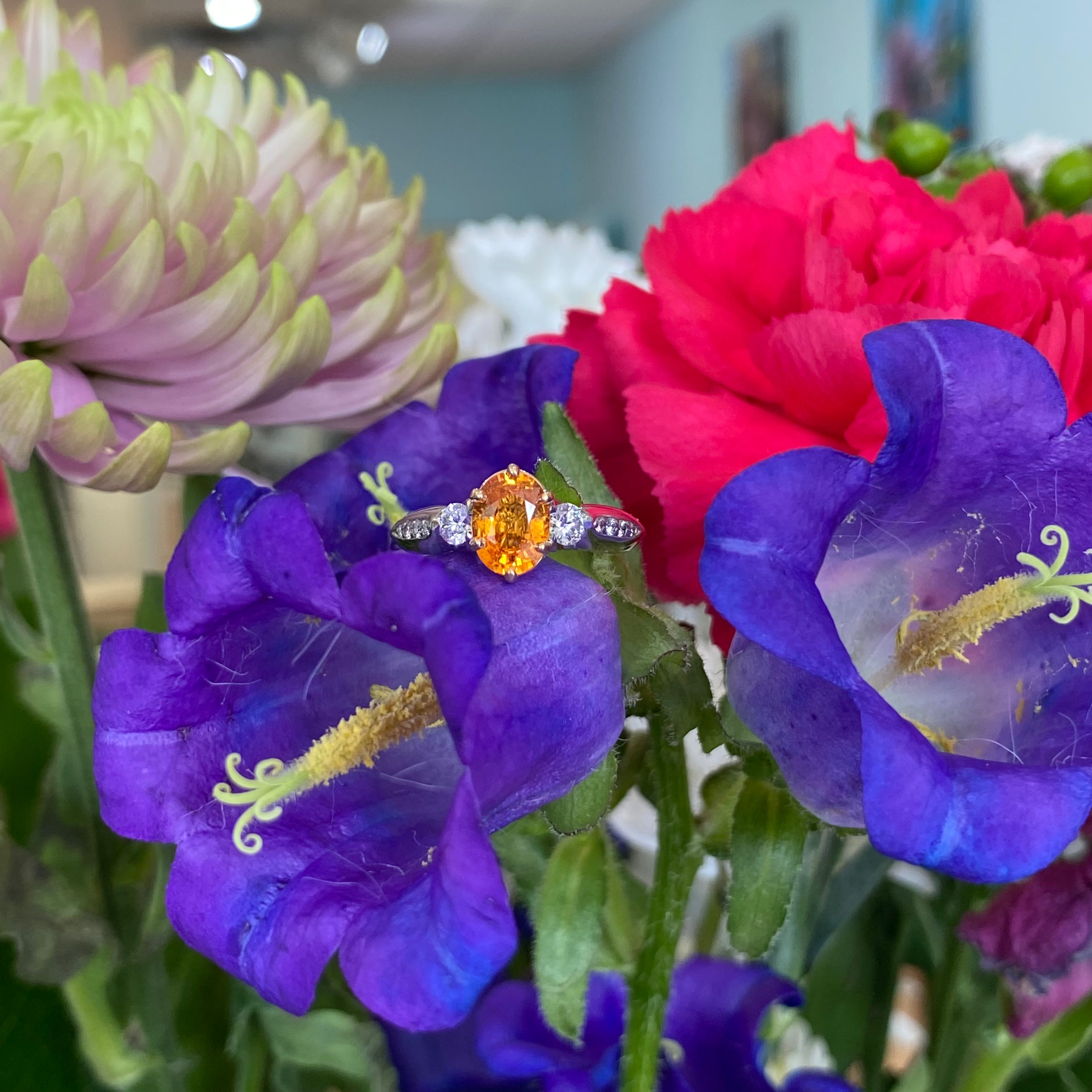 Oval Orange Sapphire & Diamond Estate Ring