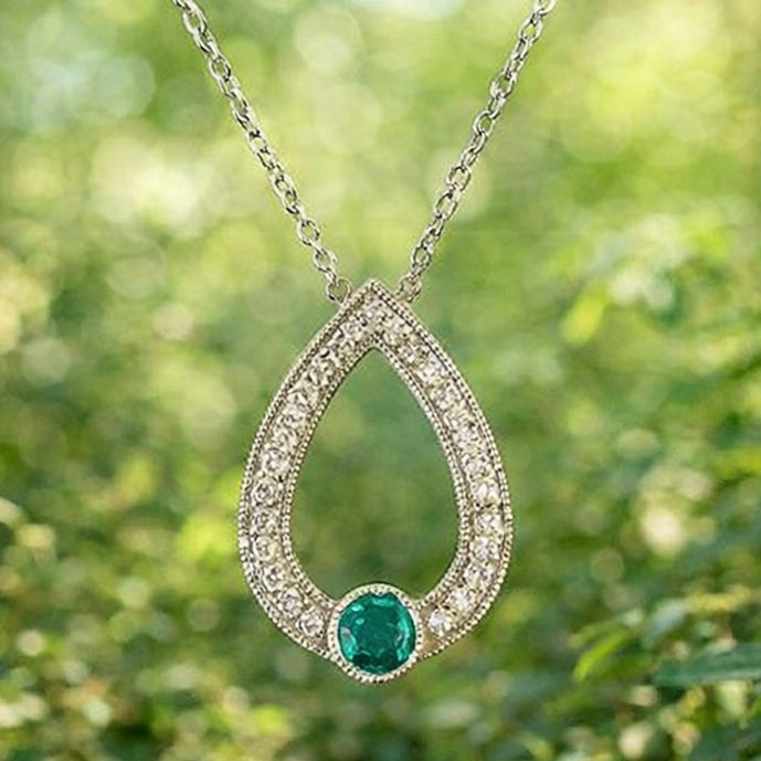 Emerald and Diamond Pear Shaped Necklace