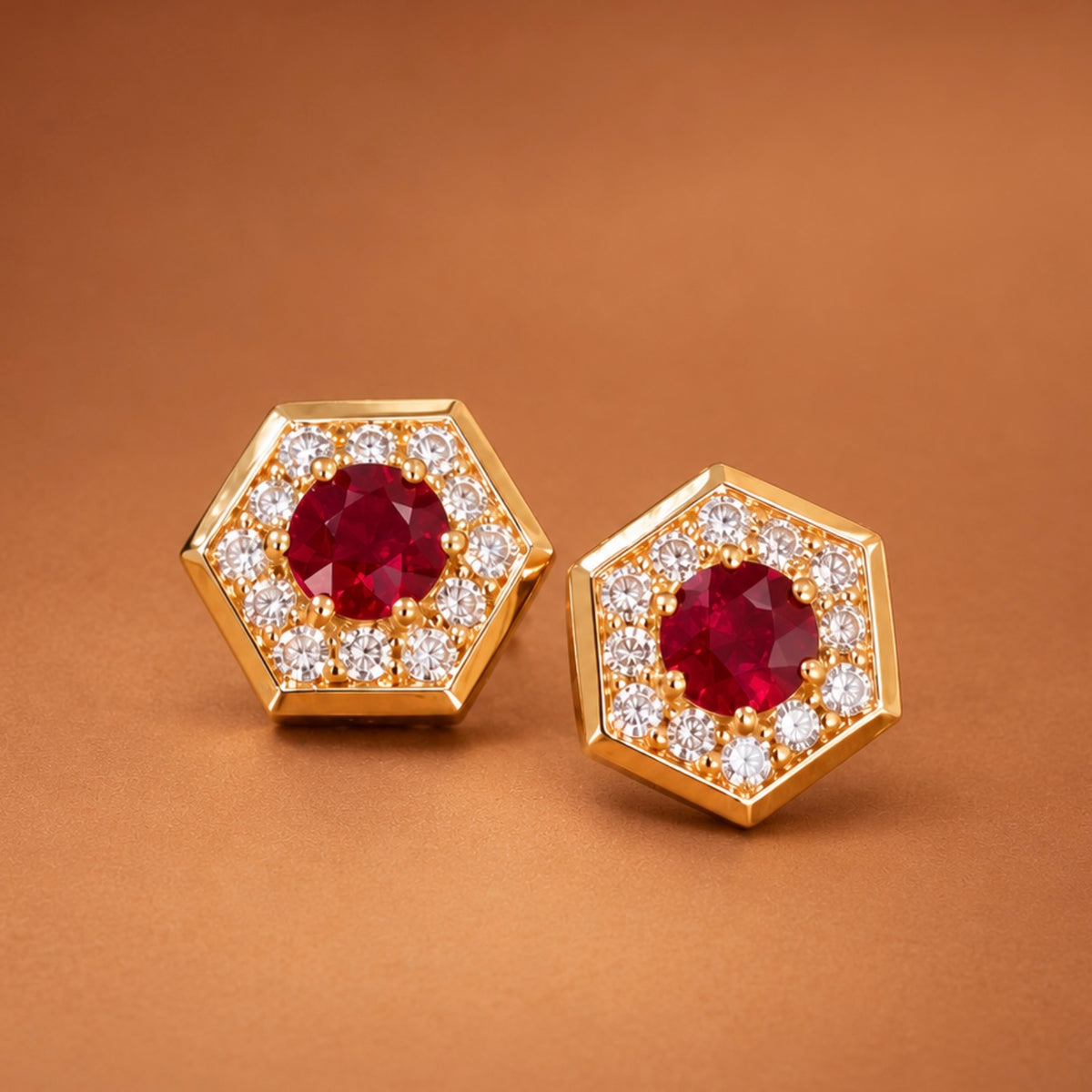 Ruby & Gold Petite Halo Studs