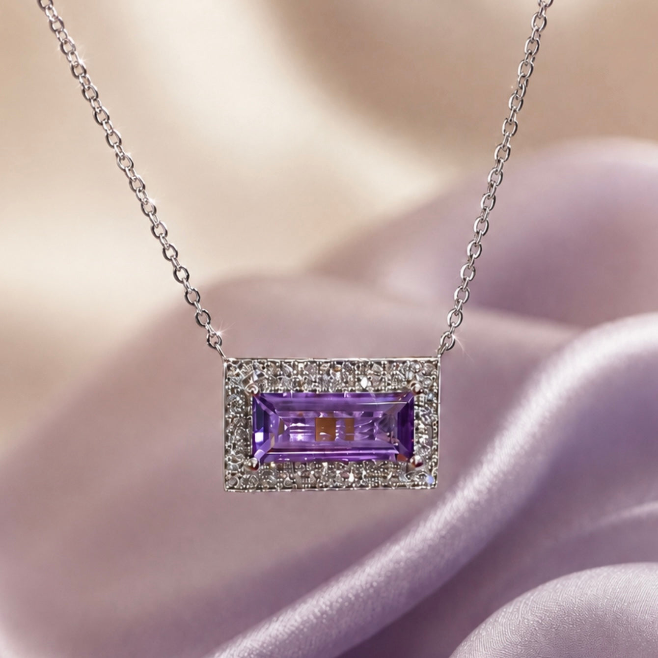 Amethyst & Diamond Frame Necklace