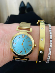 Turquoise Dial Gold Mesh Bracelet Watch