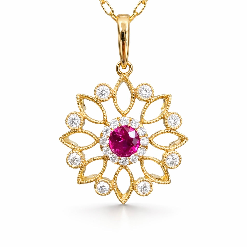 Blushing Petal Ruby and Diamond Necklace