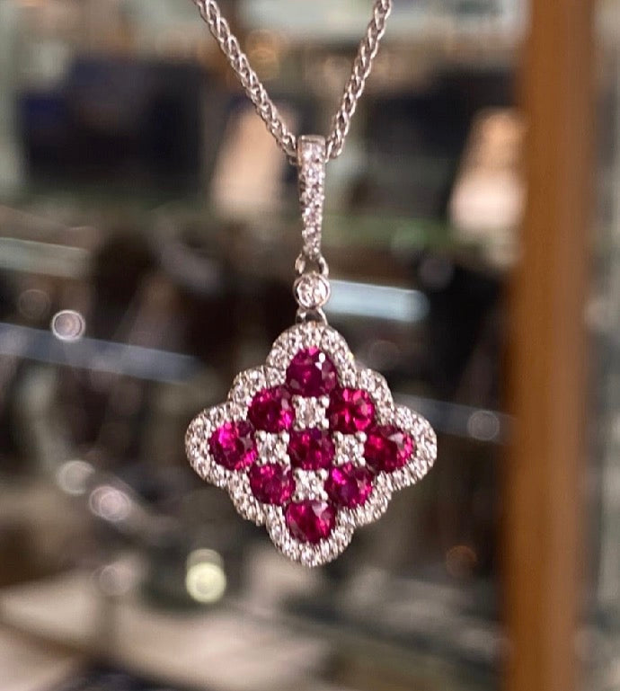 Crimson Clover Ruby & Diamond Pendant