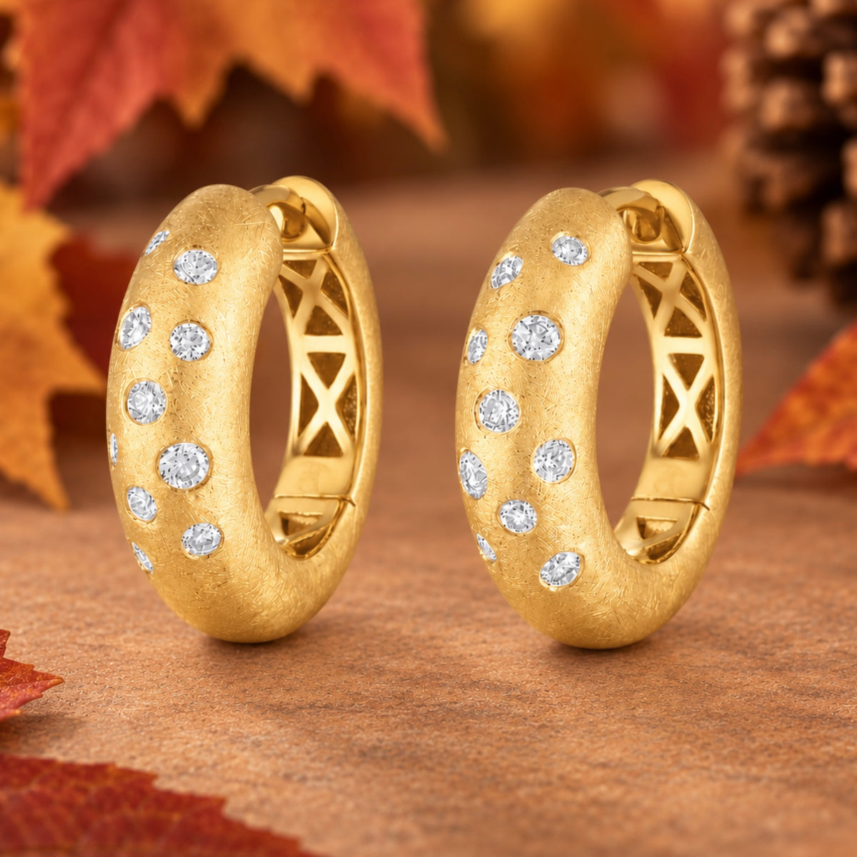 Satin Sheen Diamond Hoops