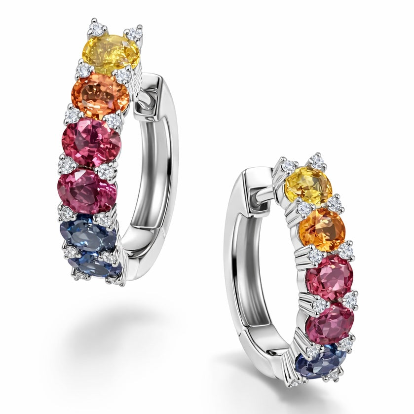 Rainbow Radiance Sapphire & Diamond Hoop Earrings
