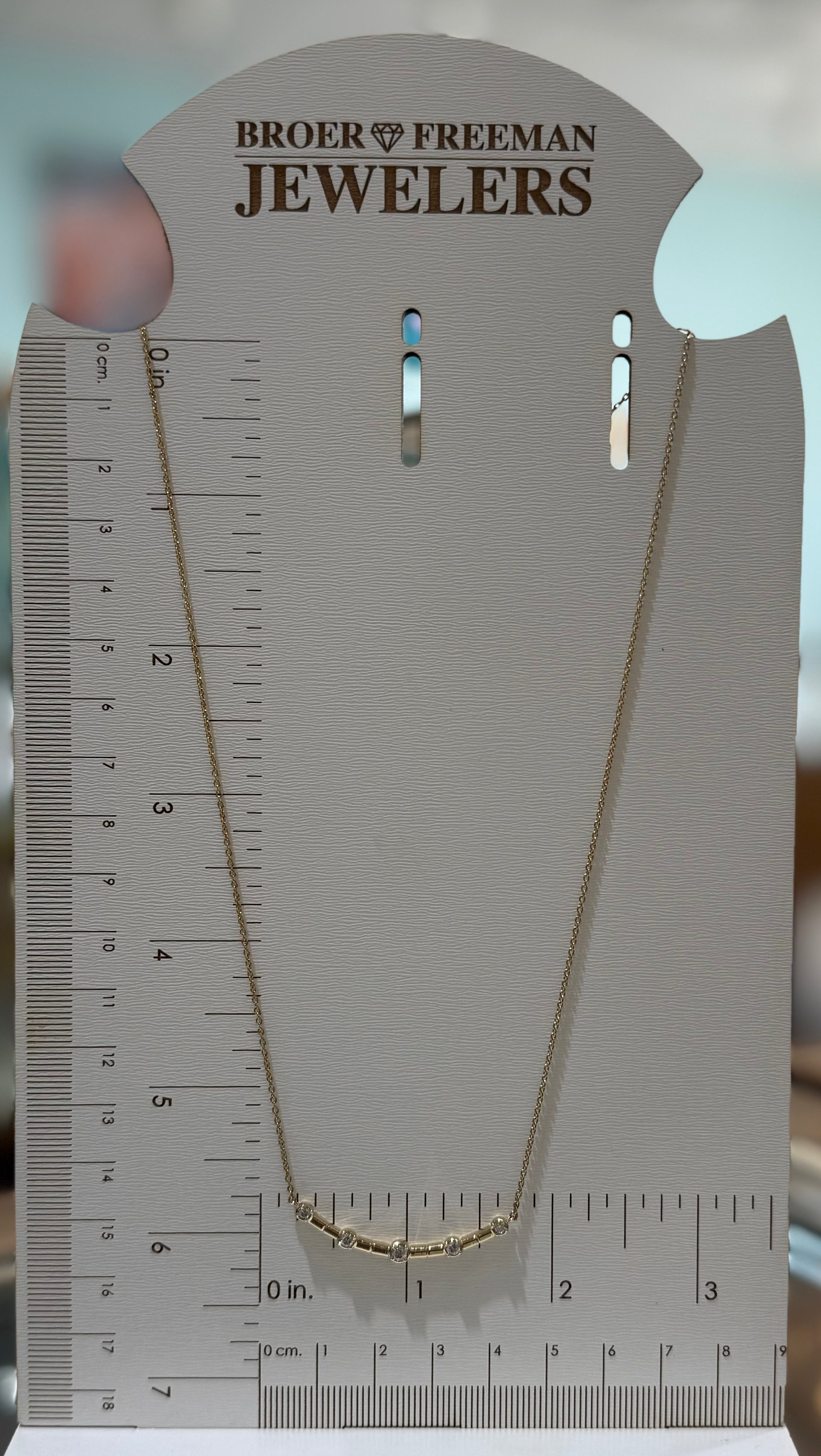 14k Yellow Gold and Diamond Curved Bar Necklace