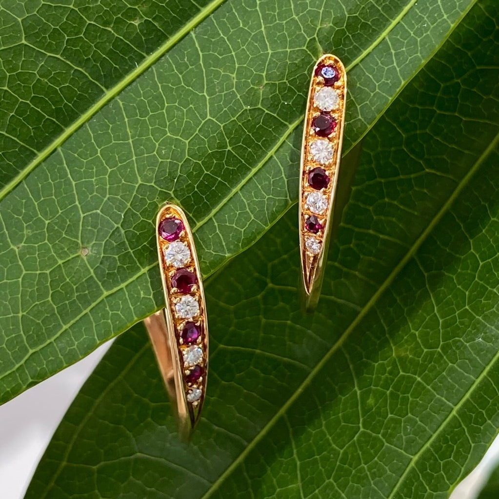 Rouge Radiance Vintage Ruby & Diamond J Hoops