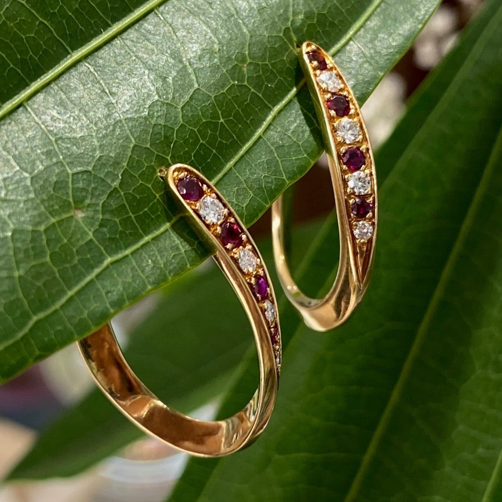 Rouge Radiance Vintage Ruby & Diamond J Hoops