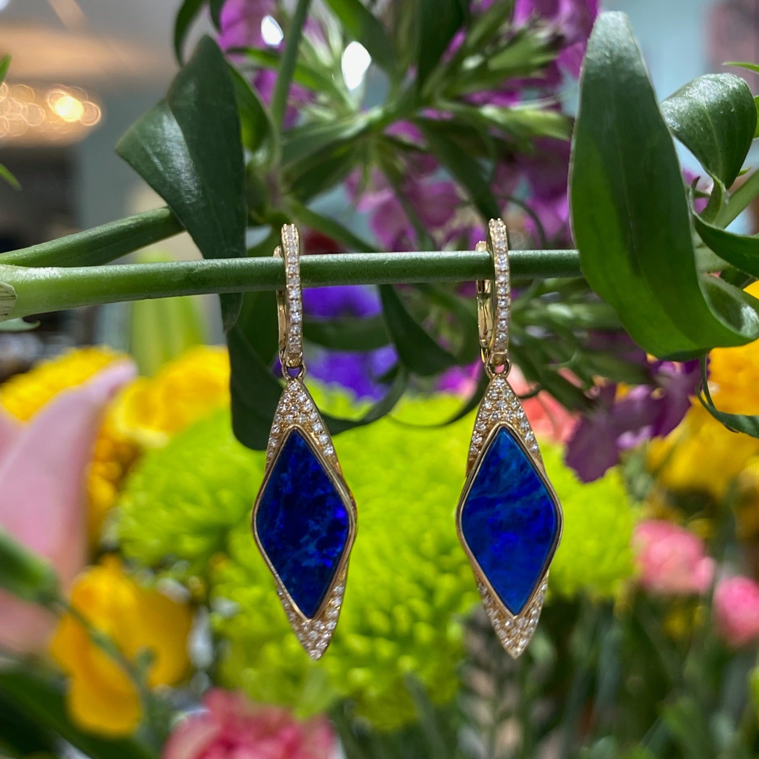 Azure Mirage Opal and Diamond Drop Earrings