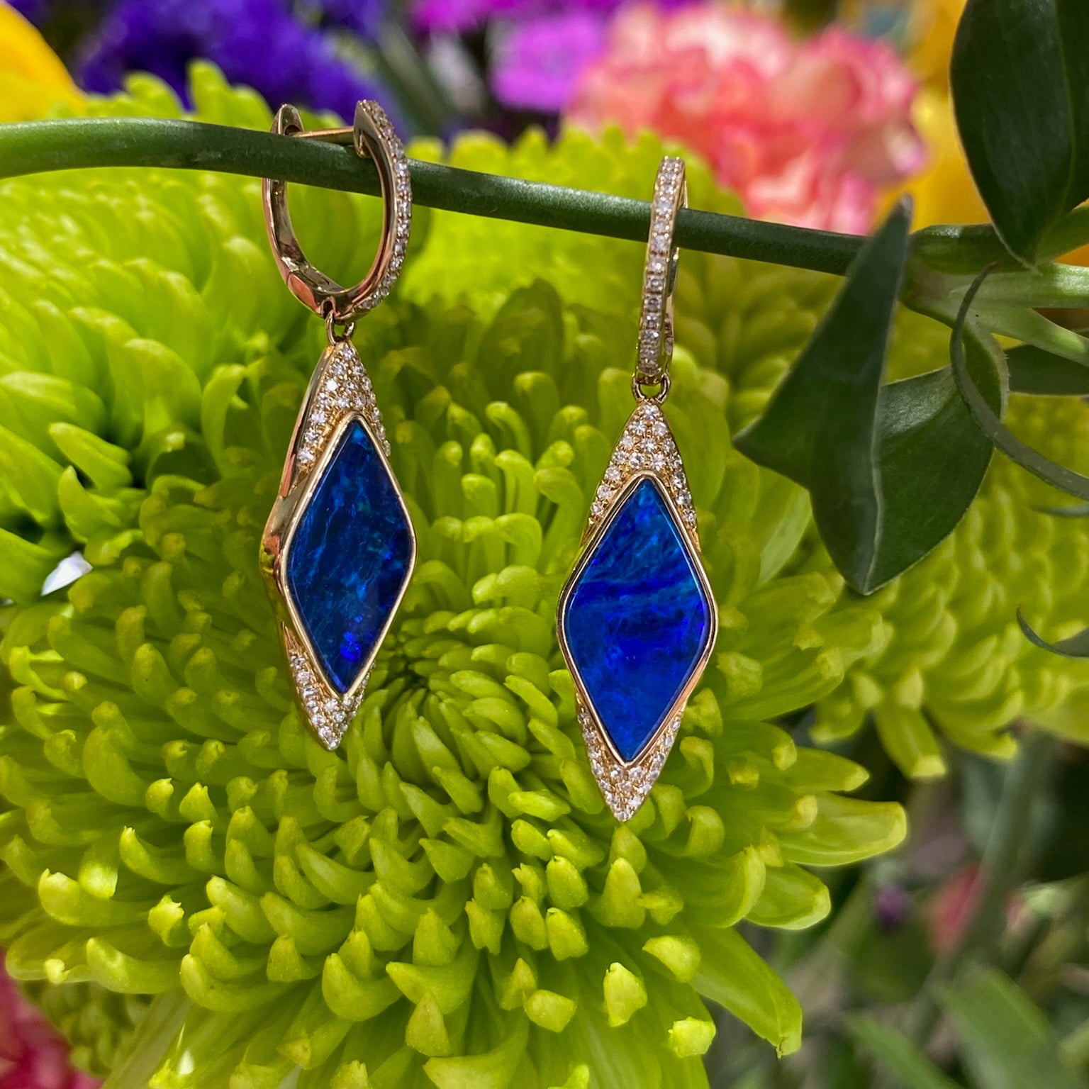 Azure Mirage Opal and Diamond Drop Earrings