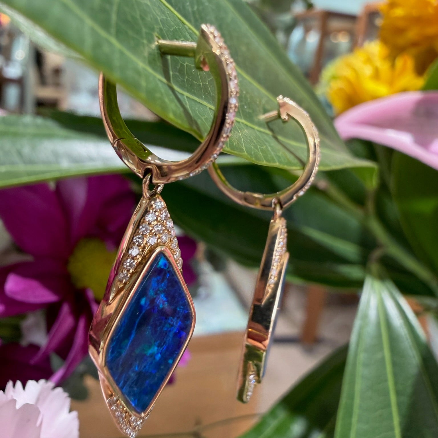 Azure Mirage Opal and Diamond Drop Earrings