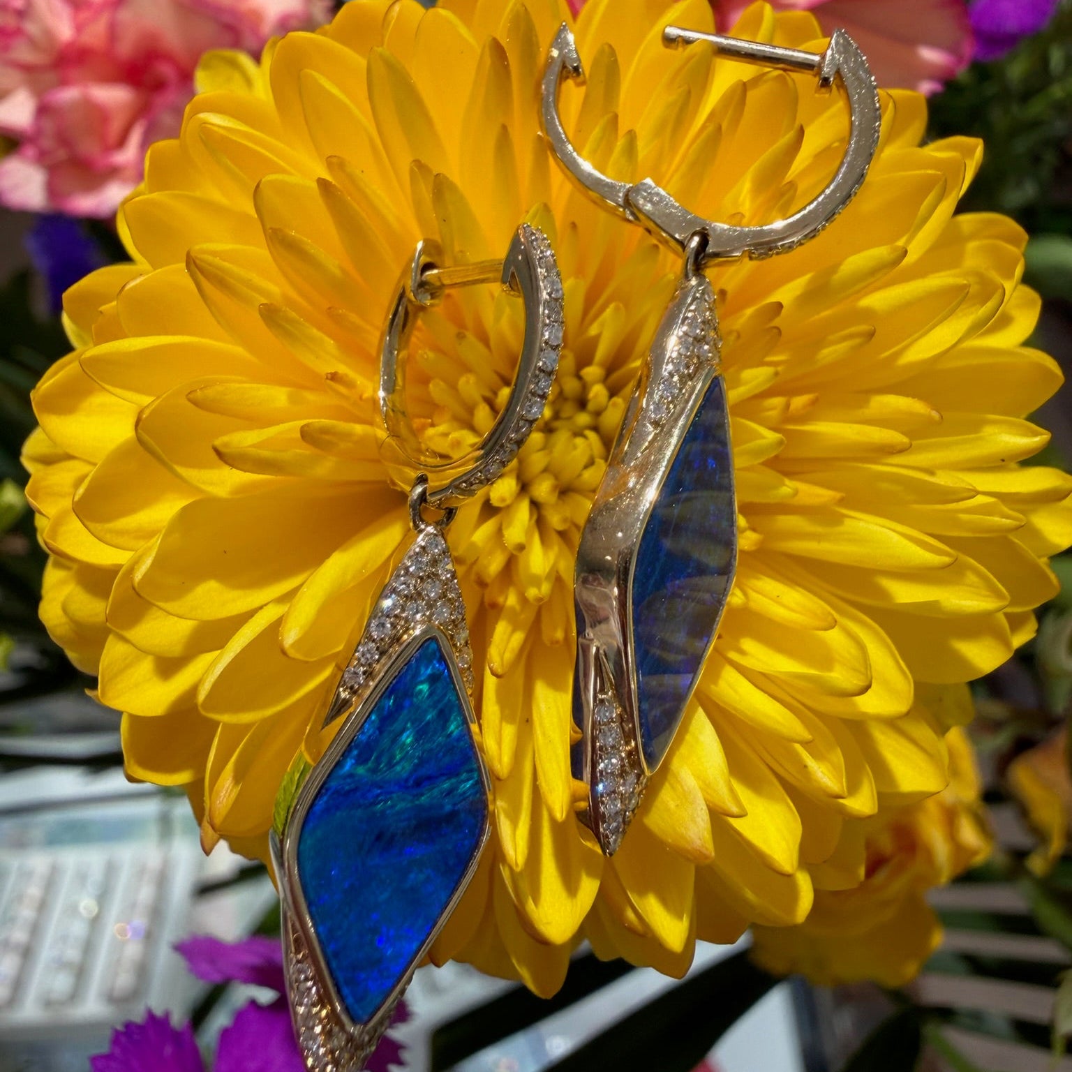 Azure Mirage Opal and Diamond Drop Earrings