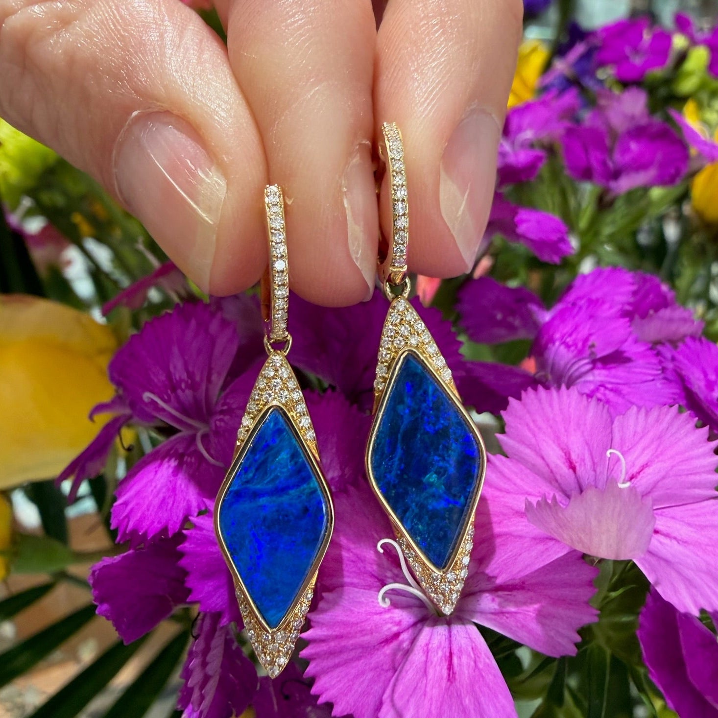 Azure Mirage Opal and Diamond Drop Earrings