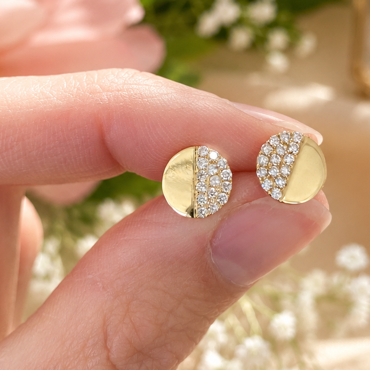 Half Moon Pavé Diamond Stud Earrings