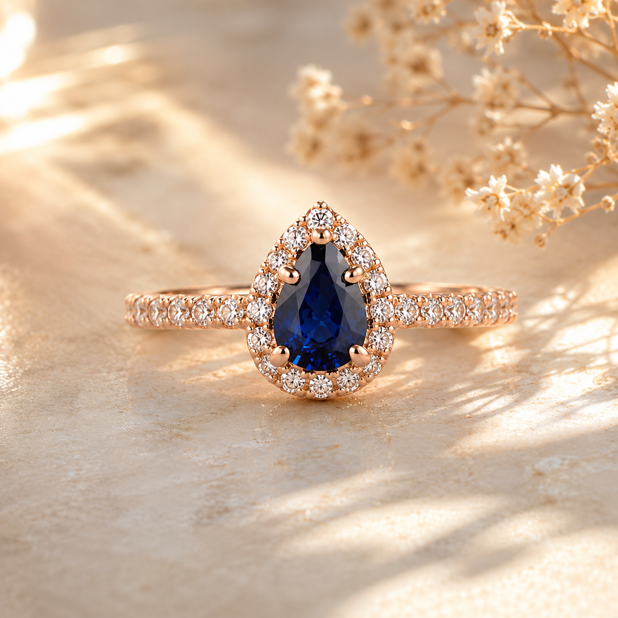 Pear Sapphire Radiance Ring