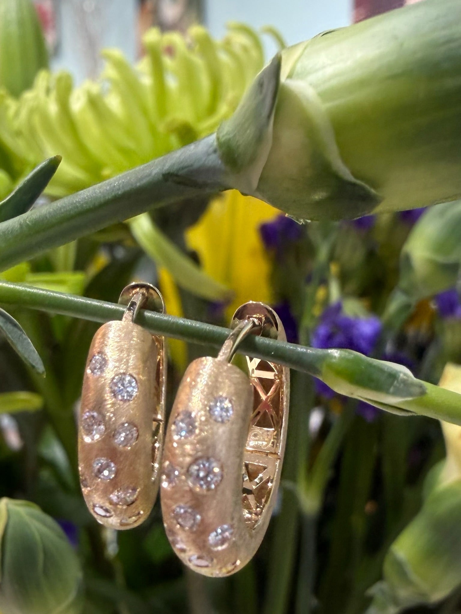 Satin Sheen Diamond Hoops