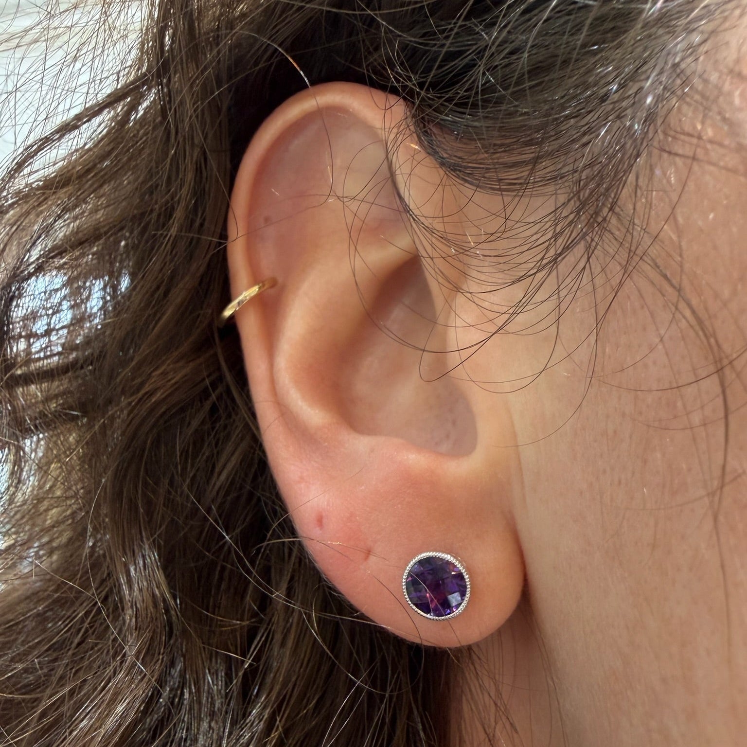 Royal Amethyst Milgrain Stud Earrings