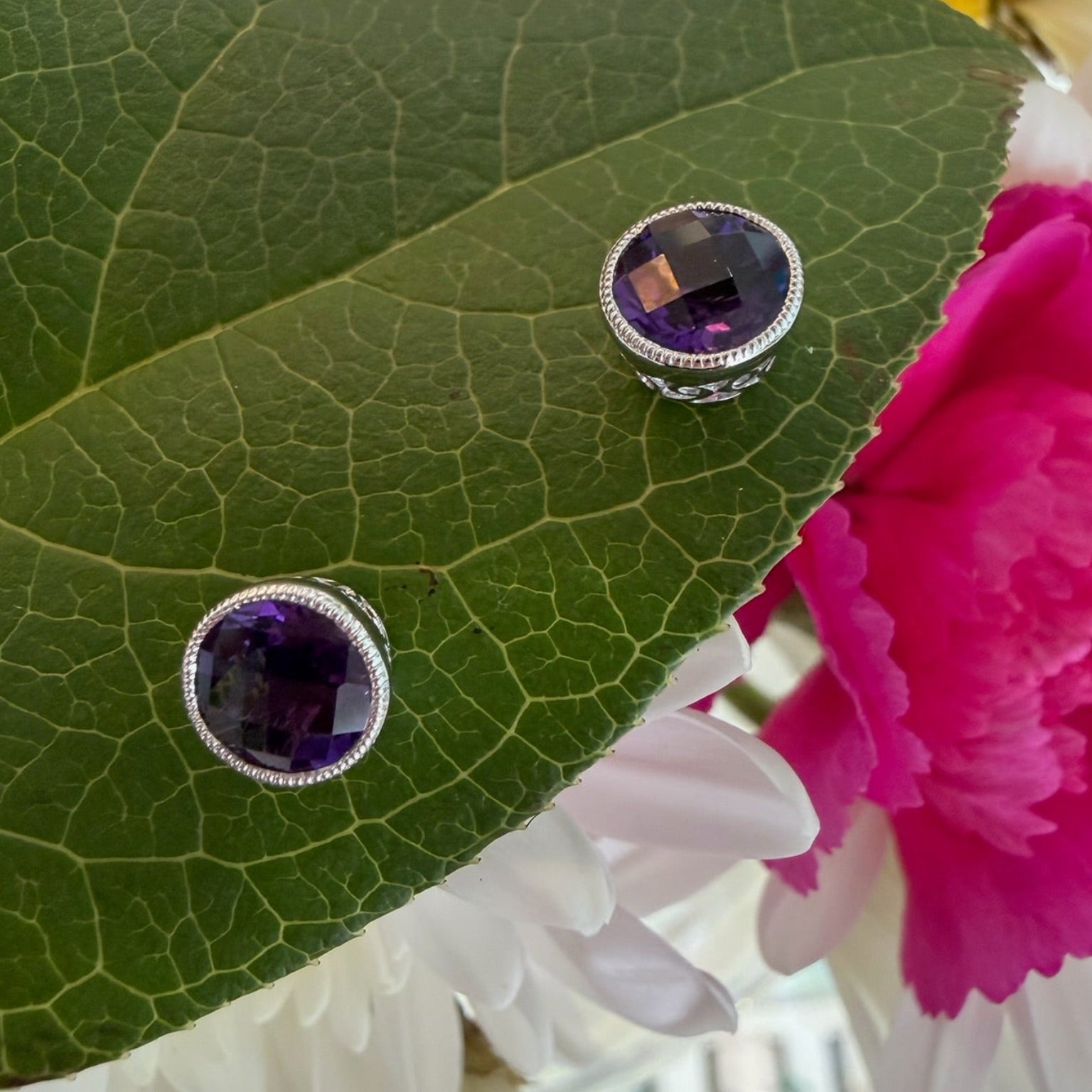 Royal Amethyst Milgrain Stud Earrings
