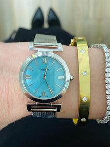 Turquoise Dial Silver Mesh Bracelet Watch