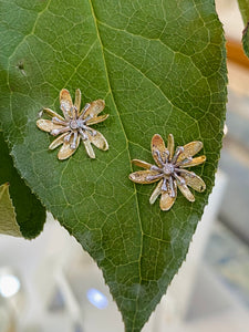 Diamond Flower Power Inspired Earrings in White and Yellow Gold