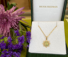 Load image into Gallery viewer, Diamond Accented Opal Sun Pendant Necklace
