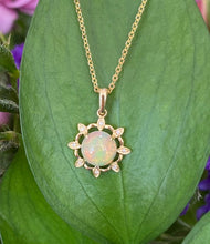 Load image into Gallery viewer, Diamond Accented Opal Sun Pendant Necklace
