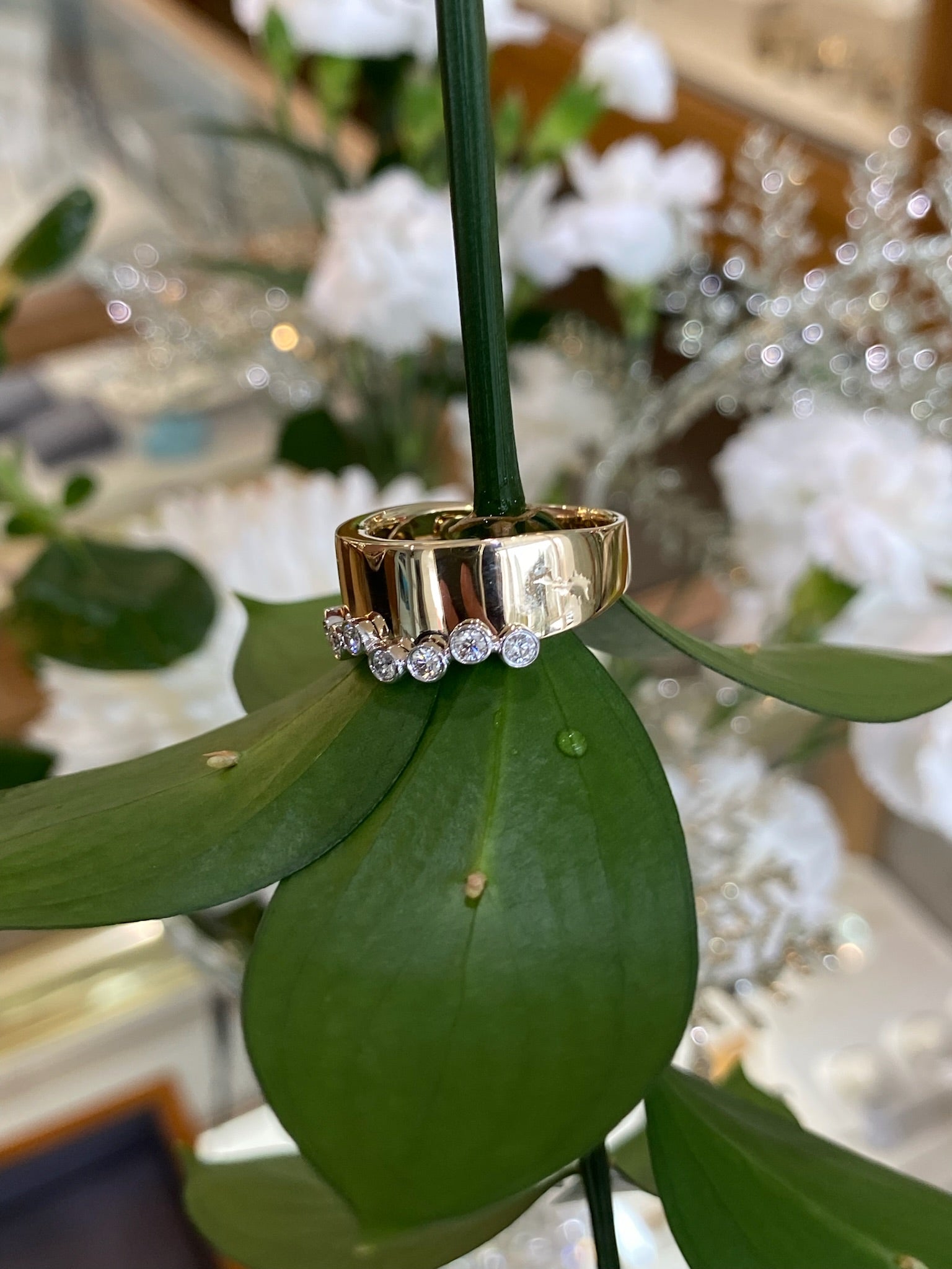 Two Toned Bezel Set Bubbled Diamond Ring