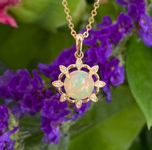 Load image into Gallery viewer, Diamond Accented Opal Sun Pendant Necklace
