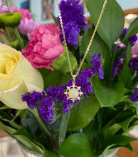 Load image into Gallery viewer, Diamond Accented Opal Sun Pendant Necklace
