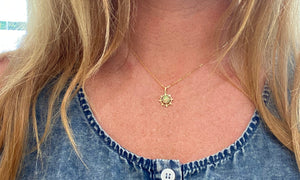 Diamond Accented Opal Sun Pendant Necklace