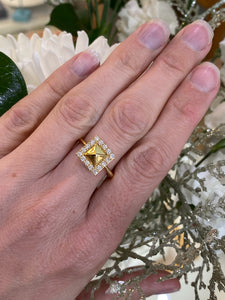 18K Yellow Gold Diamond Halo Pyramid Ring