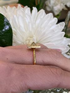 18K Yellow Gold Diamond Halo Pyramid Ring