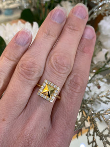 18K Yellow Gold Diamond Halo Pyramid Ring