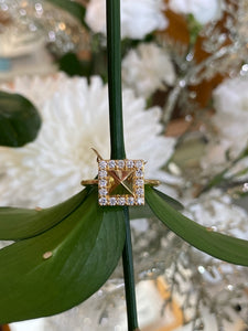 18K Yellow Gold Diamond Halo Pyramid Ring