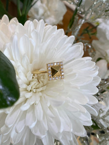 18K Yellow Gold Diamond Halo Pyramid Ring