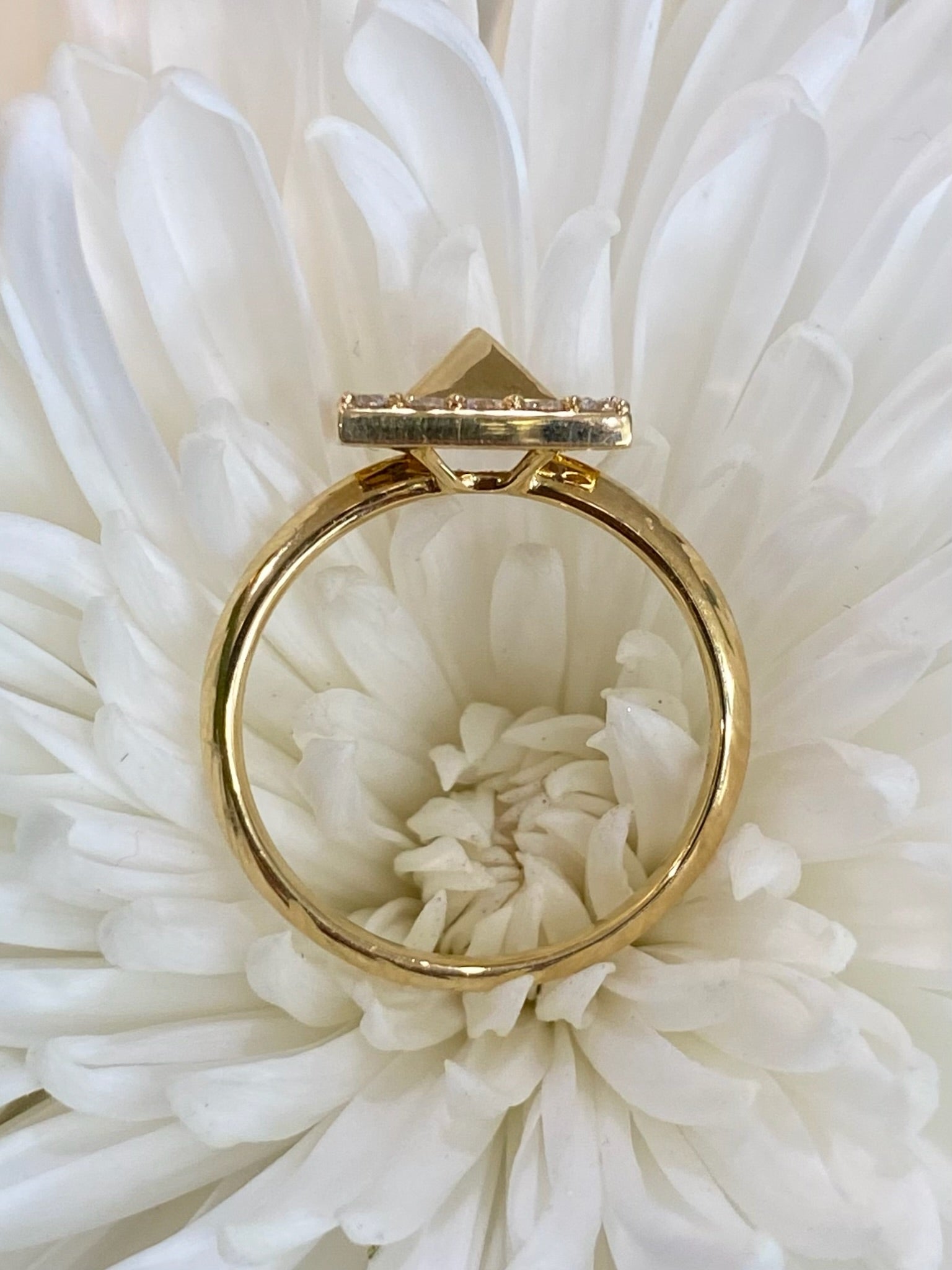 18K Yellow Gold Diamond Halo Pyramid Ring