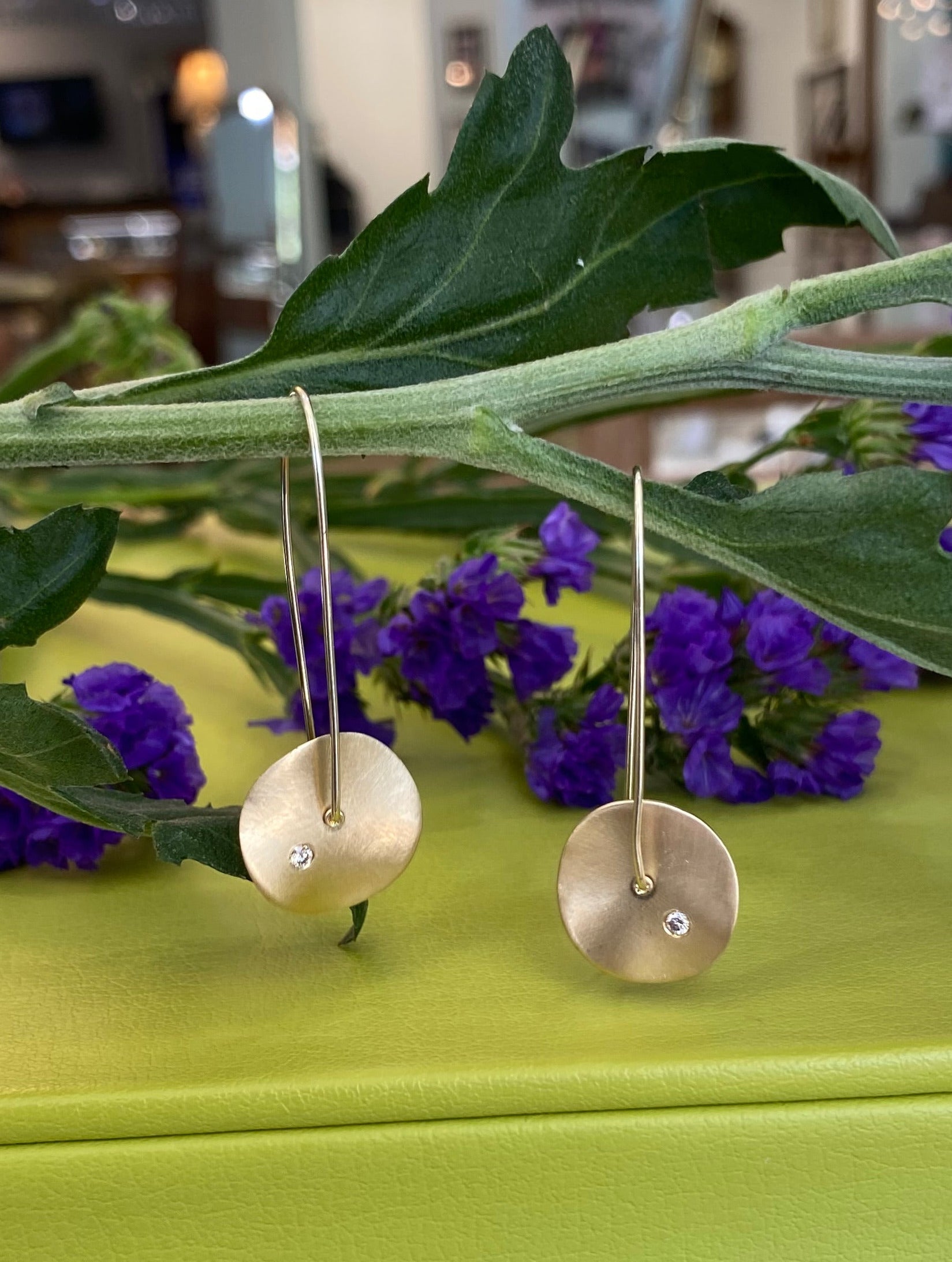 Satin Disc Diamond Inset Threader Earrings