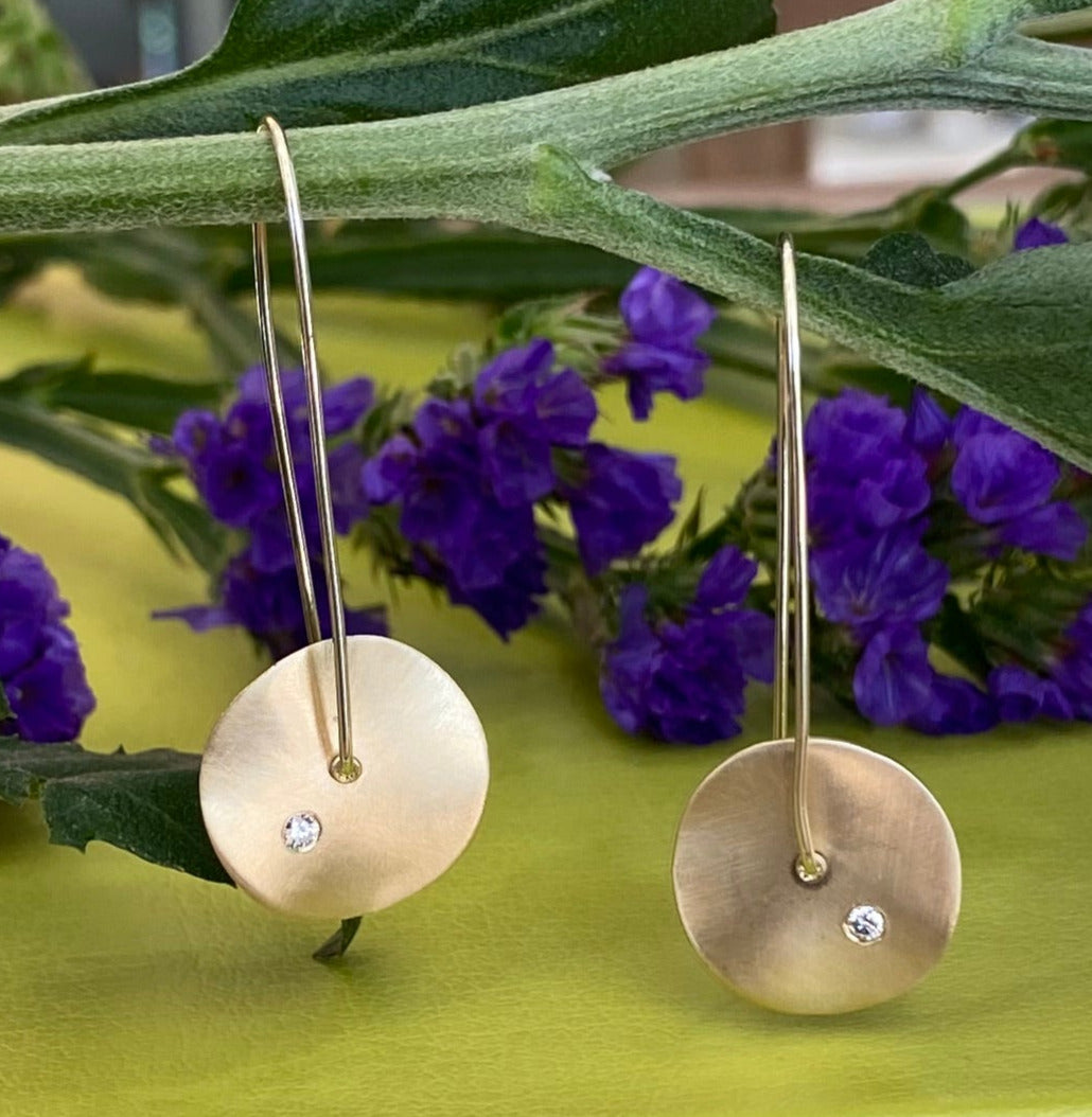 Satin Disc Diamond Inset Threader Earrings