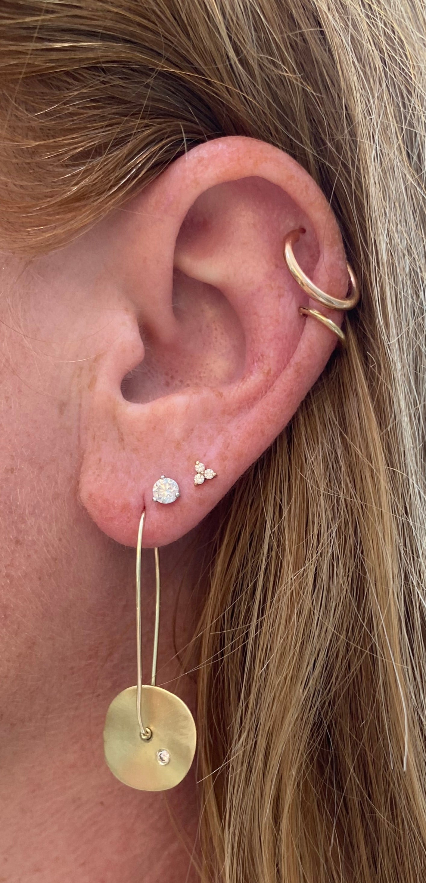 Satin Disc Diamond Inset Threader Earrings