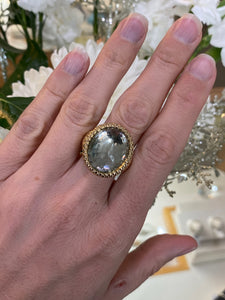 Yellow Gold Green Amethyst Disco Ball Ring