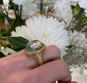 Yellow Gold Green Amethyst Disco Ball Ring