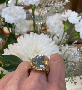 Yellow Gold Green Amethyst Disco Ball Ring