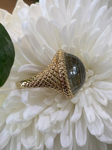 Yellow Gold Green Amethyst Disco Ball Ring