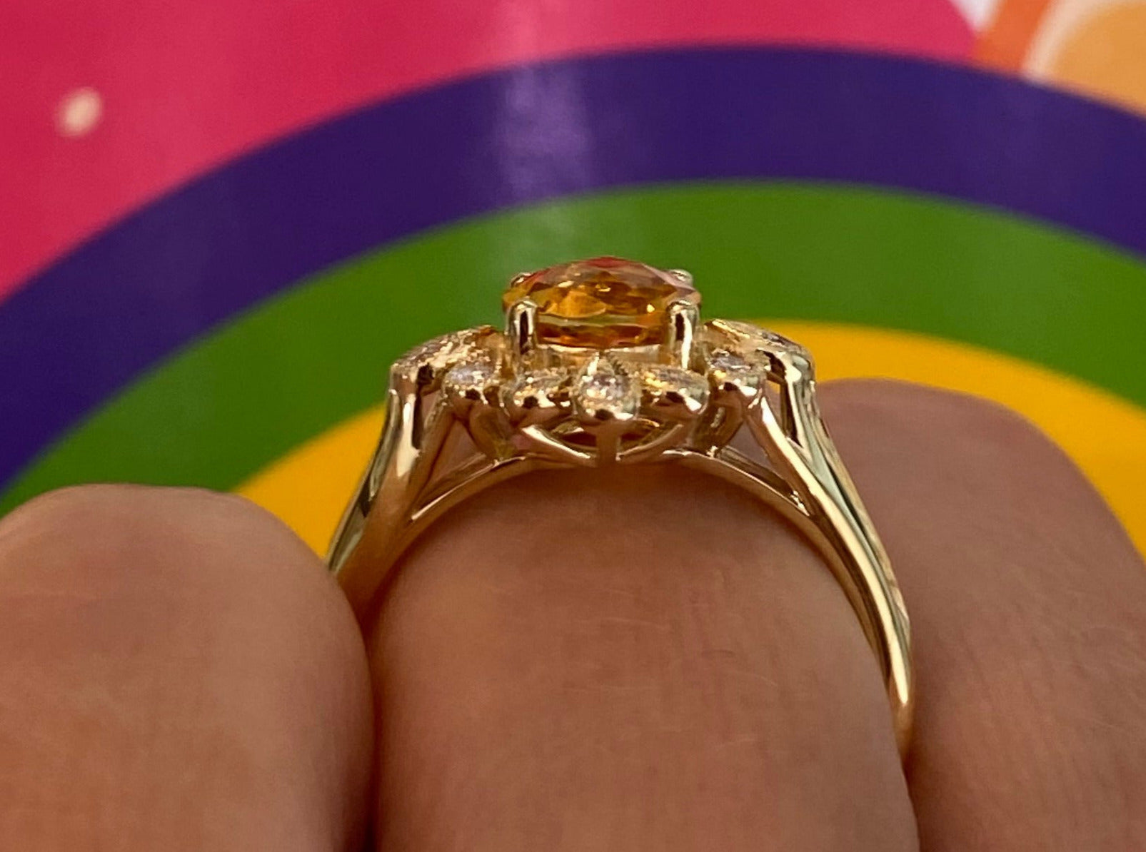 Citrine and Diamond Yellow Gold Vintage Inspired Ring