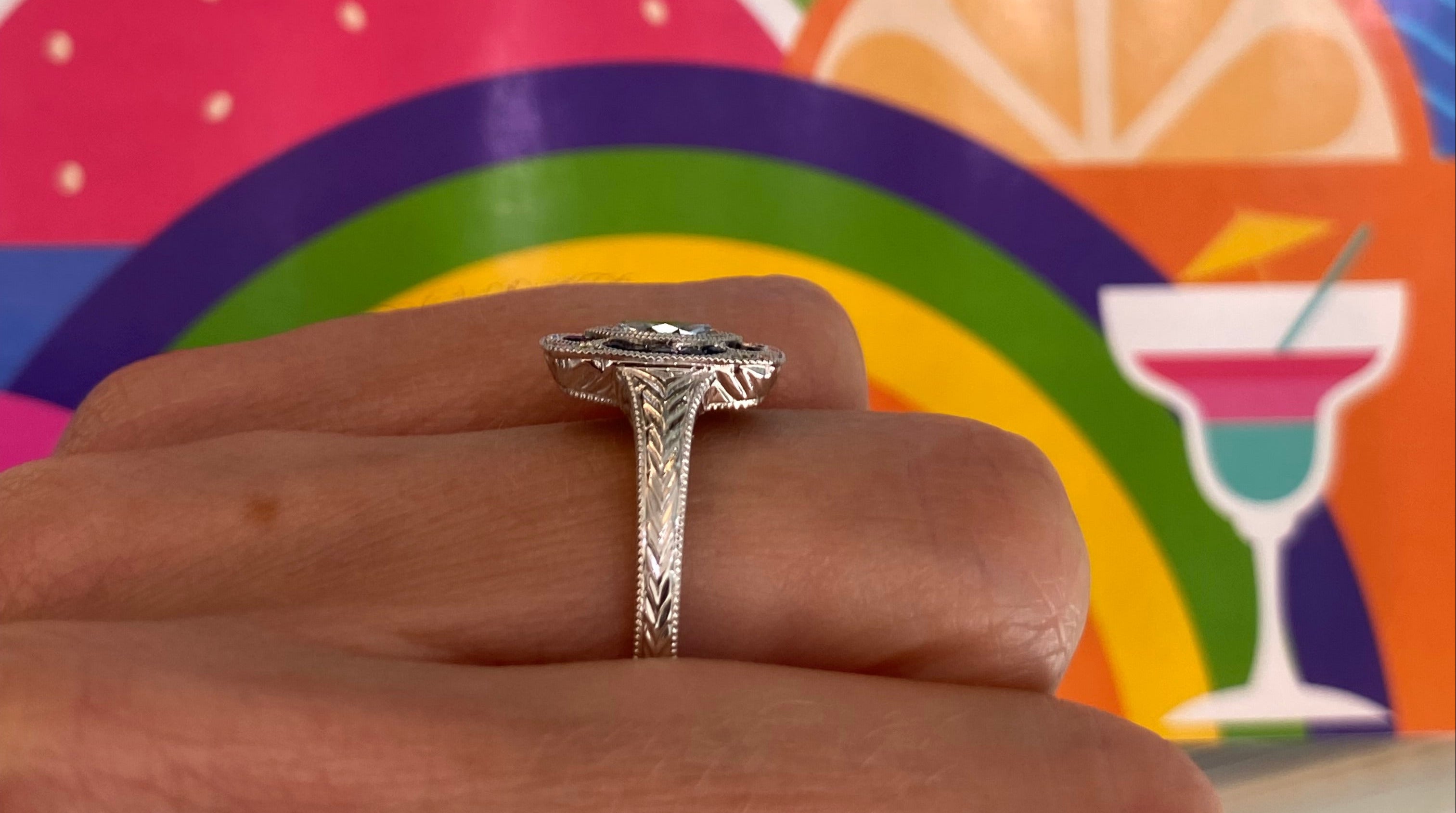 Vintage Inspired Midnight Marquise Sapphire & Diamond Ring