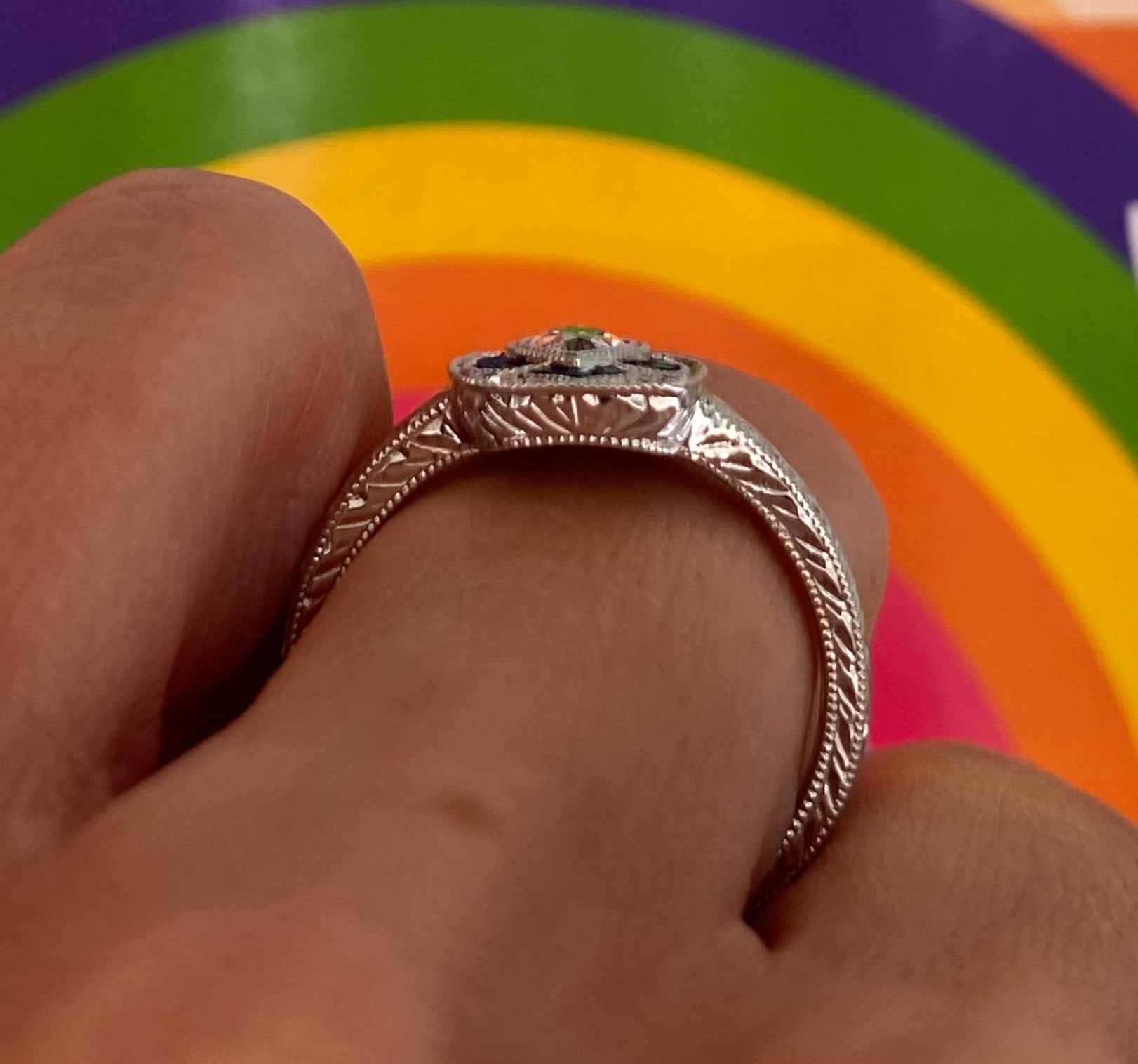 Vintage Inspired Midnight Marquise Sapphire & Diamond Ring