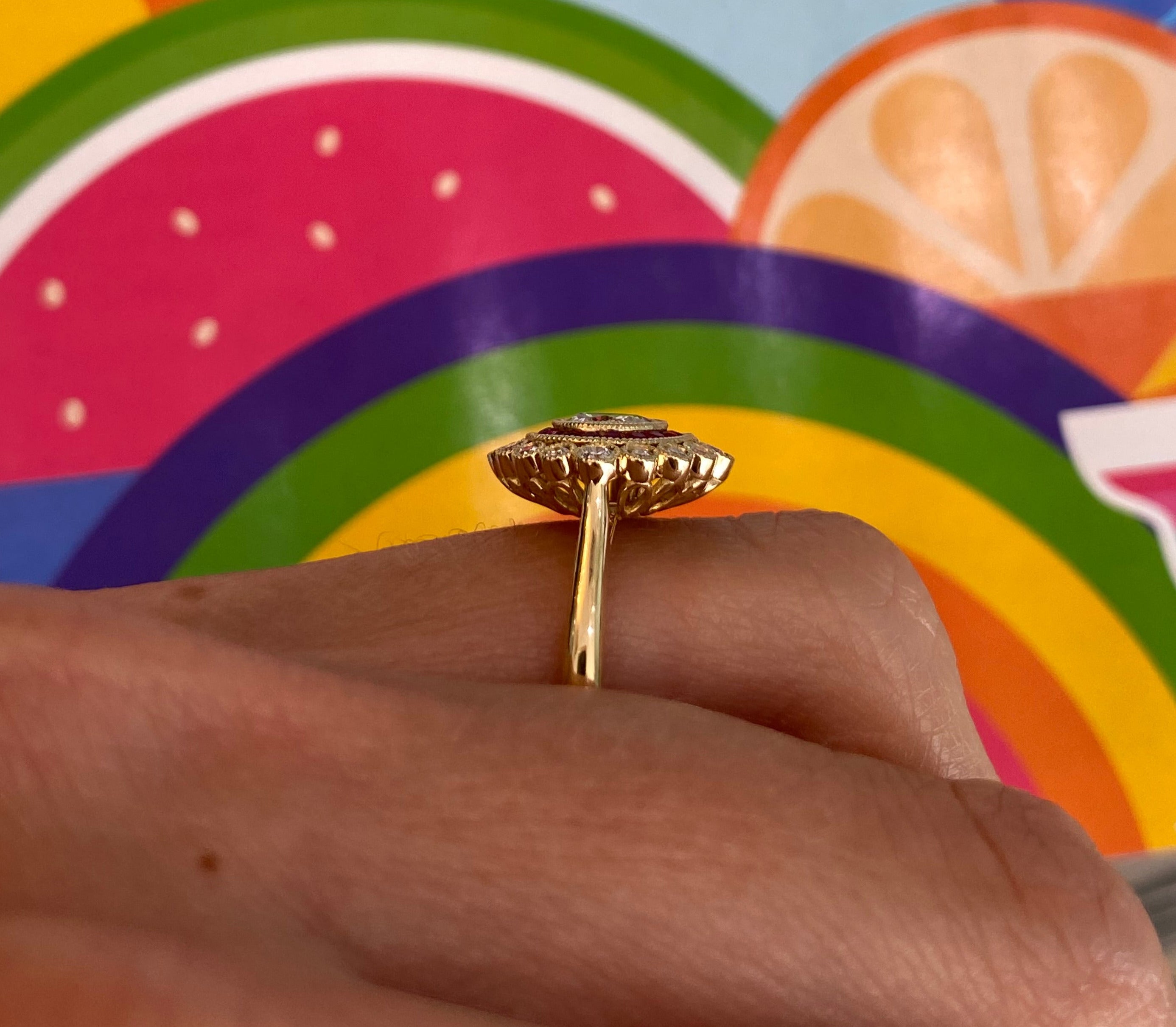 Diamond and Ruby Double Halo Yellow Gold Ring
