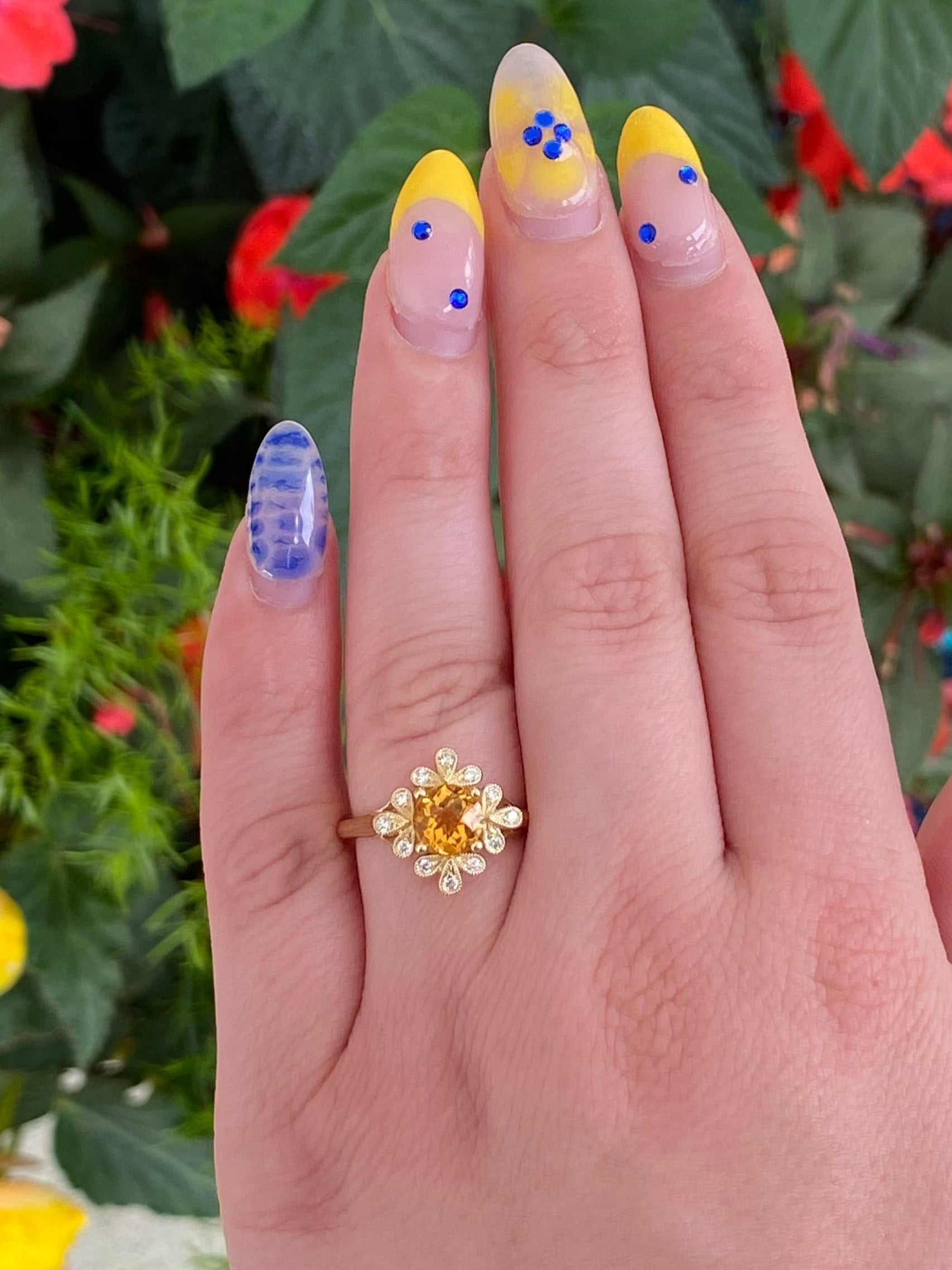 Citrine and Diamond Yellow Gold Vintage Inspired Ring
