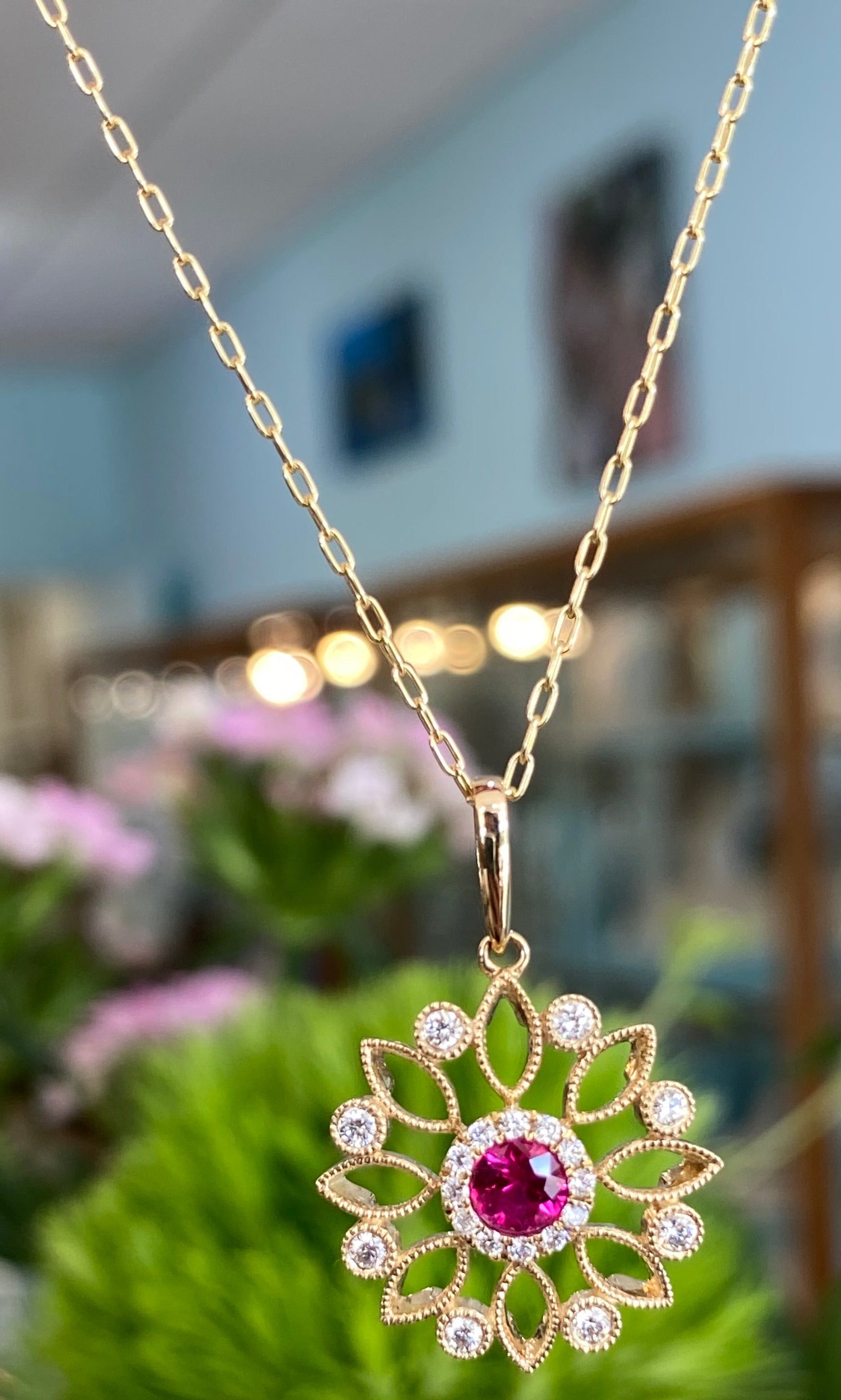 Blushing Petal Ruby and Diamond Necklace